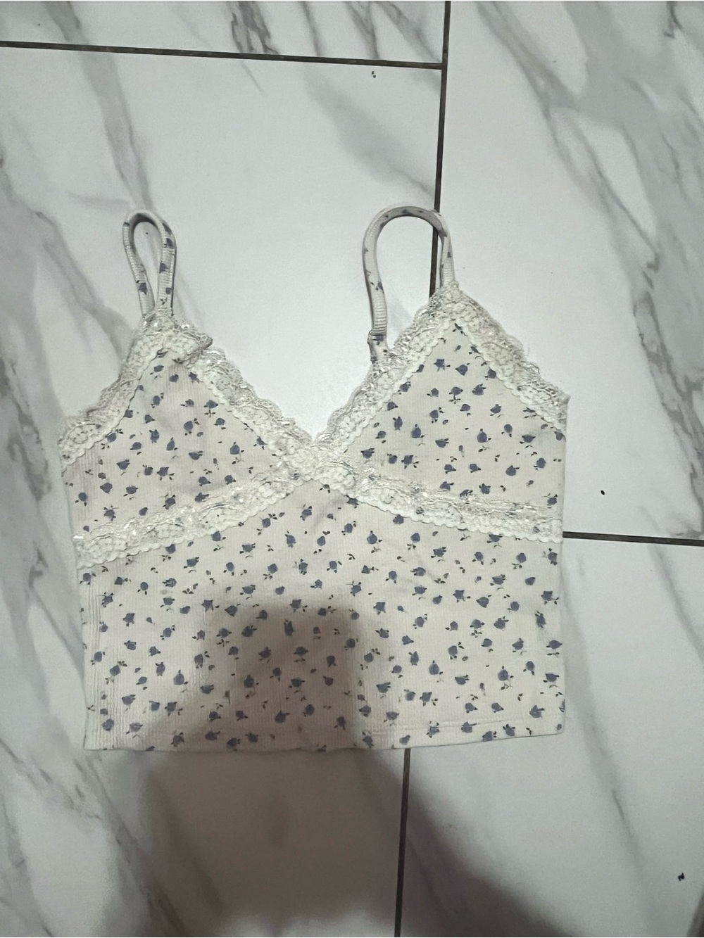 Garage Cream Ribbed Cami with Blue Floral Accents